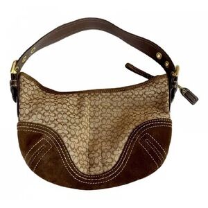 COACH Vintage Authentic Signature Sufflette Cloth Hobo Small Brown Handbag